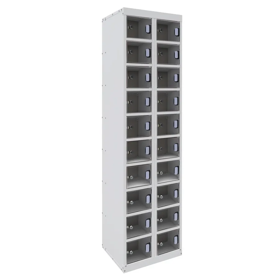 Clear Perspex Full Height 20 Door Dual USB Mobile Phone Charging Locker