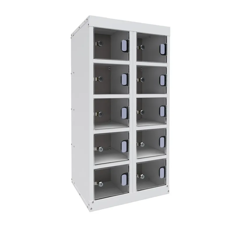 Clear Perspex Ten Door Low Dual USB Mobile Phone Charging Locker